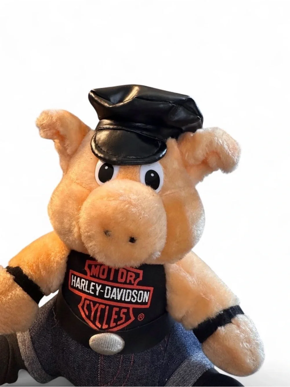 Vintage 1993 Harley-Davidson Plush Biker Pig in Denim with Hat Play by Play